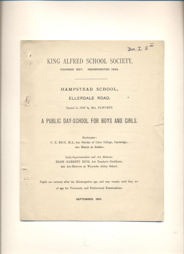 1900 King Alfred School prospectus front page