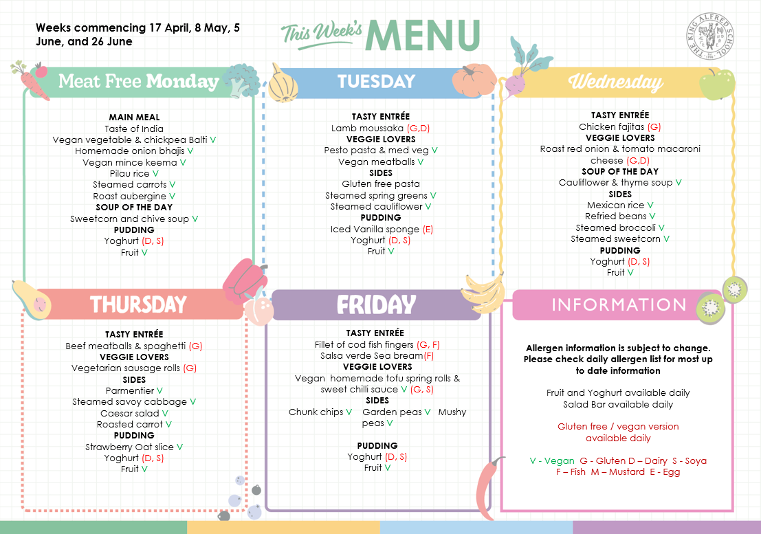 Weekly Lunch Menu | Independent School | King Alfred School