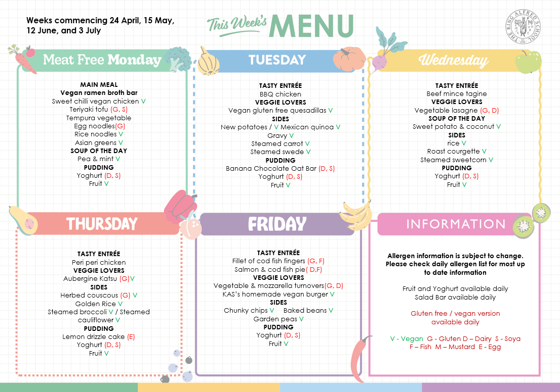 Weekly Lunch Menu | Independent School | King Alfred School