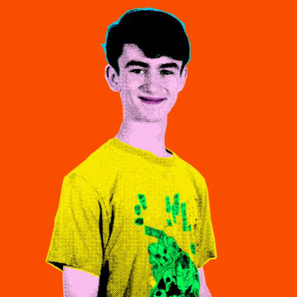 Headshot of Jasper, a Sixth Form student at The King Alfred School, set against an orange background