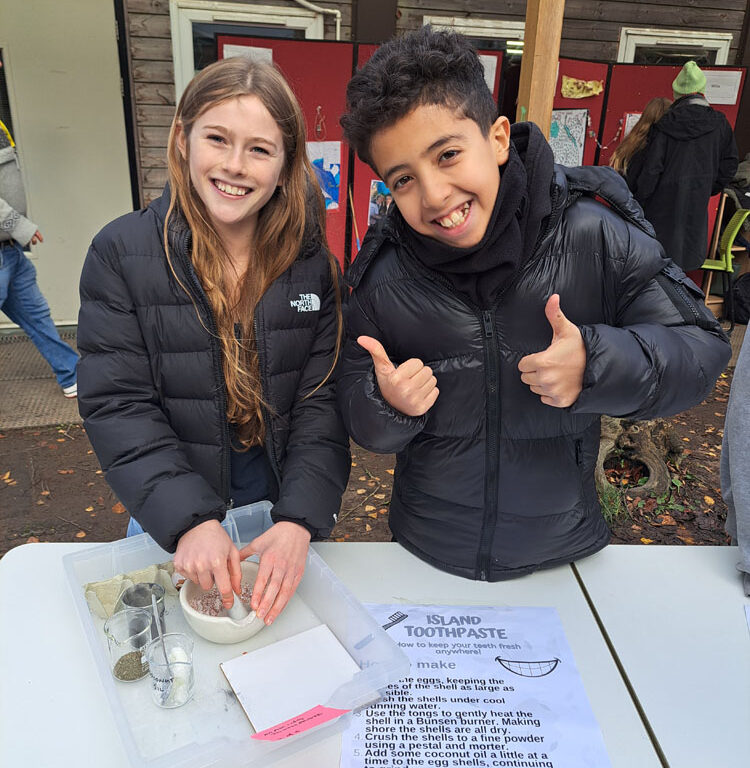 Students at The King Alfred School demonstrate how to make natural toothpaste