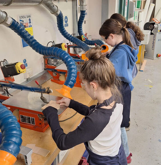 Students working in the Design Technology workshop at The King Alfred School North London